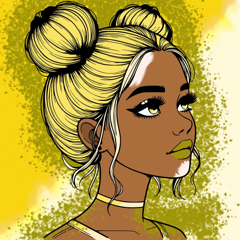 realistic girl with buns on the top of her head