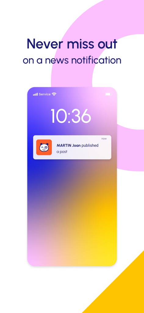 Écran de smartphone affichant une notification push de l'application ONE Pocket pour une nouvelle publication scolaire.