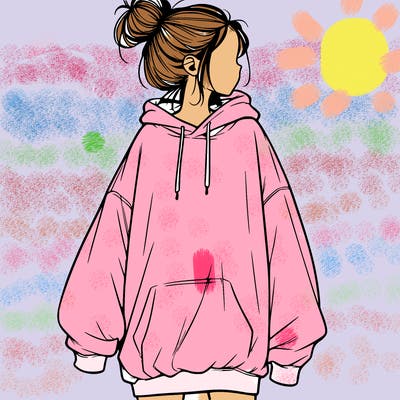 realistic girl with a oversized sweatshirt on and a bun