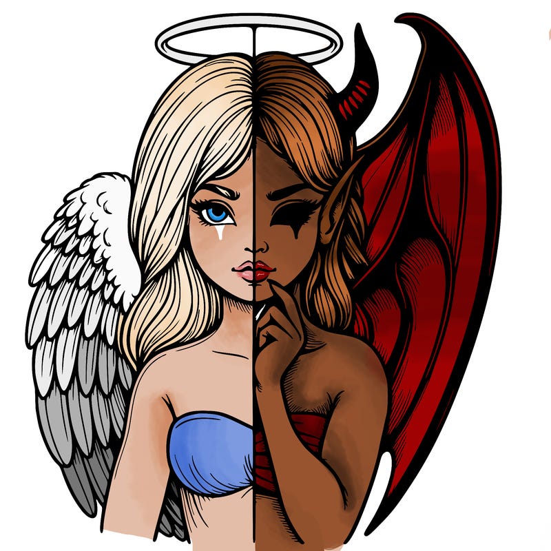 realistic angel half demon