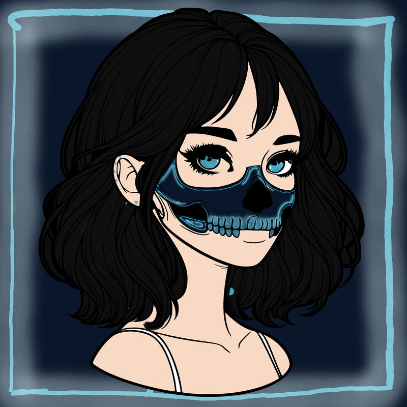 realistic girl with skull