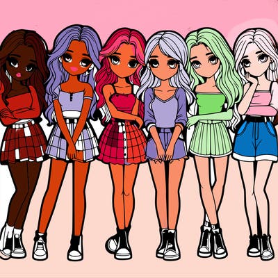 a group of girls realistic