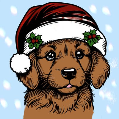 realistic dog wearing a santa hat