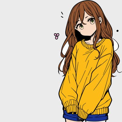 manga teen girl  in a sweater and baggy pants
