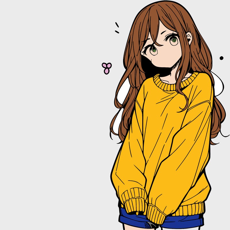 manga teen girl  in a sweater and baggy pants