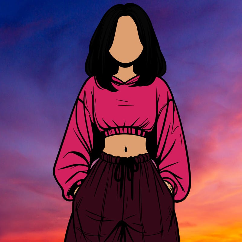 realistic girl faceless with baggy pants and a crop top