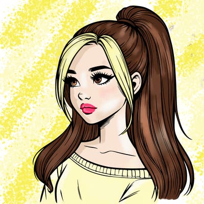 realistic girl with a high ponytail