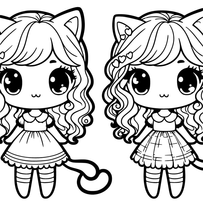 small cat girl with cat ears and curly hair and a cat tail