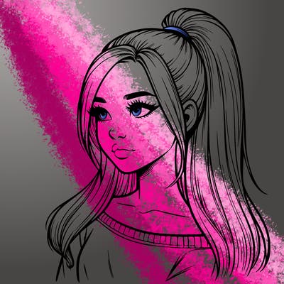 realistic girl with a high ponytail