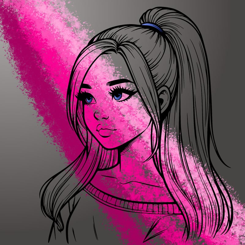 realistic girl with a high ponytail