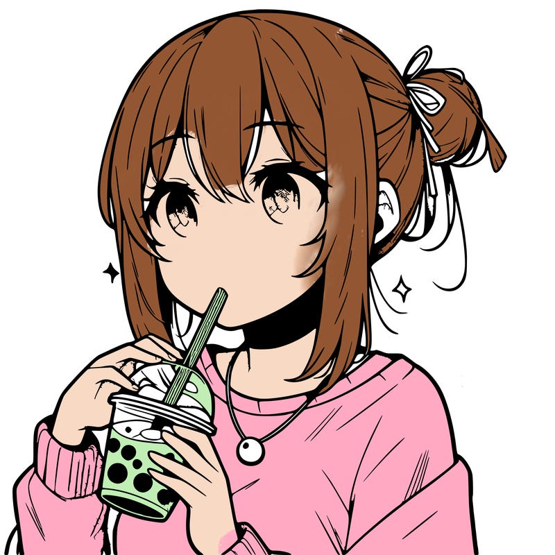 manga character drinking boba