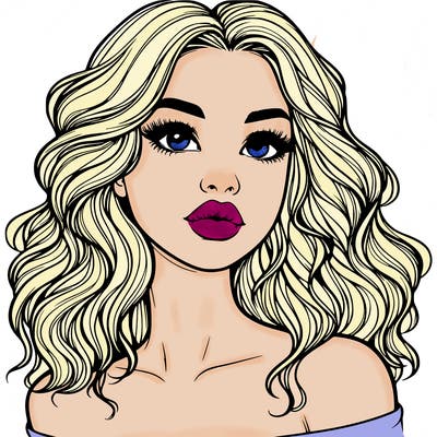 realistic girl with wavy hair and lips
