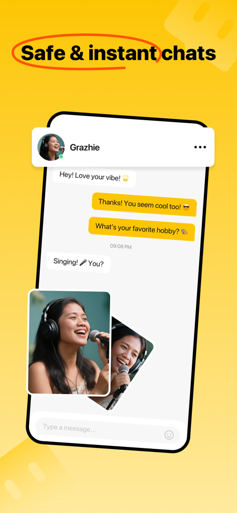 NIMI: Zodiac Community - Interface of the NIMI Zodiac Community app showing a safe and instant chat conversation between users