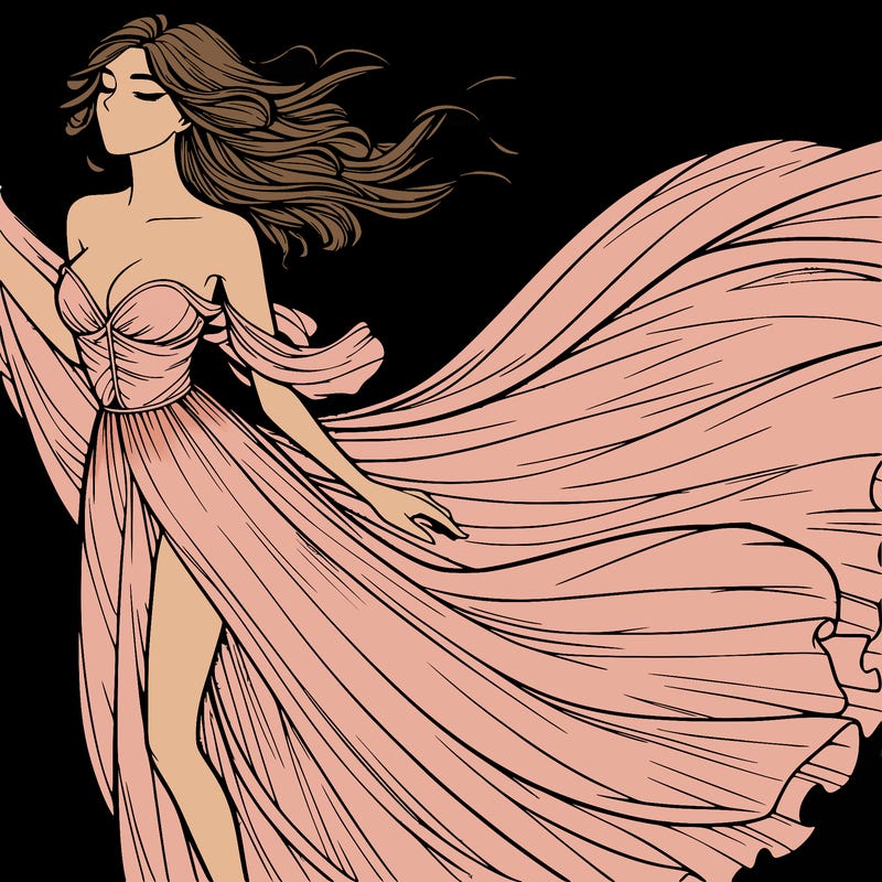 realistic woman in dress flowing the the wind