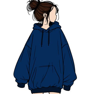realistic girl with a oversized sweatshirt on and a bun