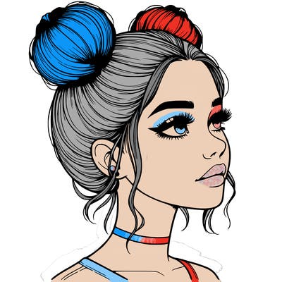 realistic girl with buns on the top of her head