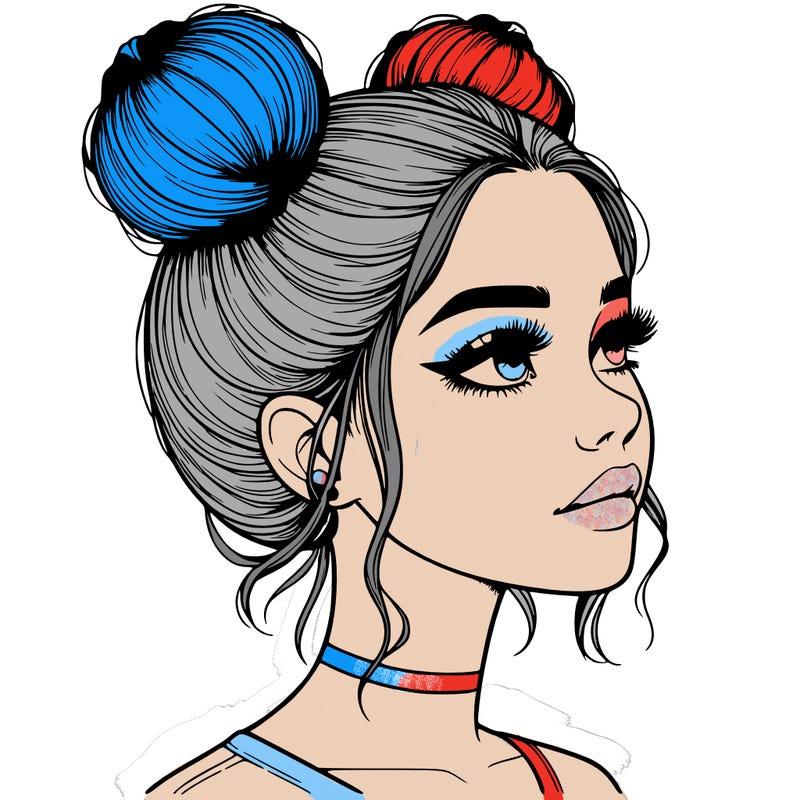 realistic girl with buns on the top of her head