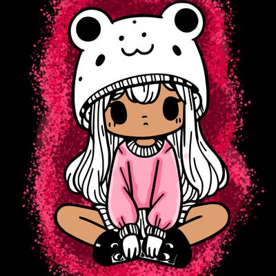 a girl wearing a frog hat and some frog socks