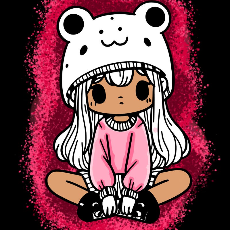 a girl wearing a frog hat and some frog socks