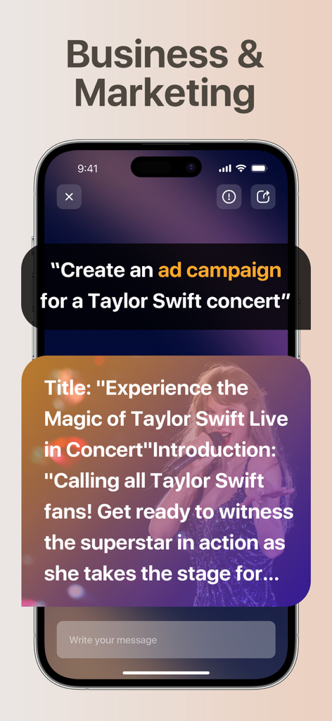 ChatMind - Instant AI Chat Bot - ChatMind AI generating a marketing campaign for a concert.