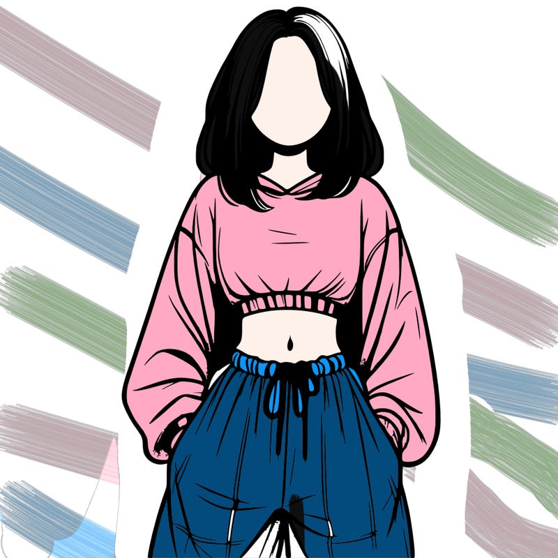 realistic girl faceless with baggy pants and a crop top