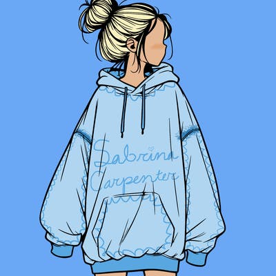 realistic girl with a oversized sweatshirt on and a bun