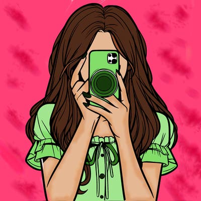 a realistic girl holding her phone taking pictures