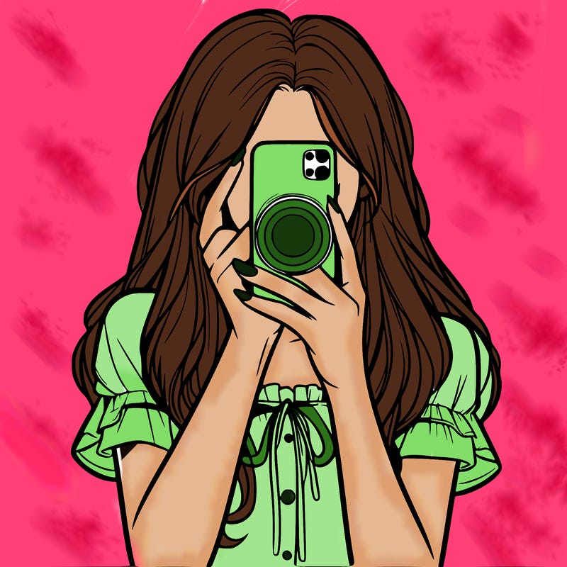 a realistic girl holding her phone taking pictures