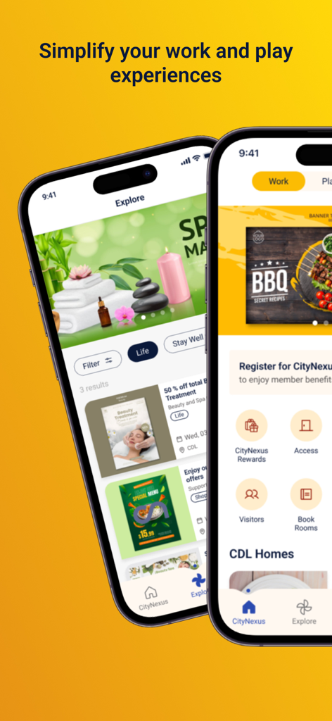 CityNexus-Meet Me in the City - CityNexus mobile app interface showing lifestyle rewards and urban property management features