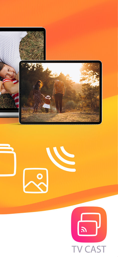 Screen Mirroring Smart Tv Cast - Tablets displaying family photos using the screen mirroring and TV cast app features