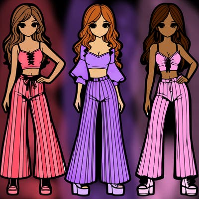 girls with flare pants and crop tops realistic