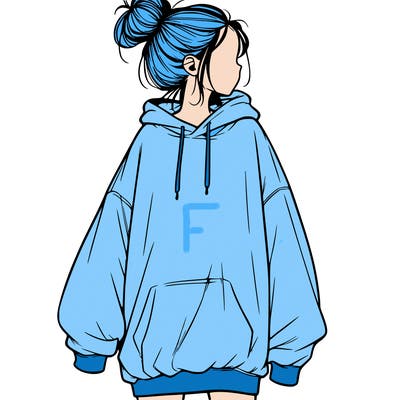 realistic girl with a oversized sweatshirt on and a bun