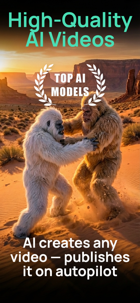 Video Studio - Lemon Vid AI - High quality AI generated video of creatures in a desert showing automated publishing features