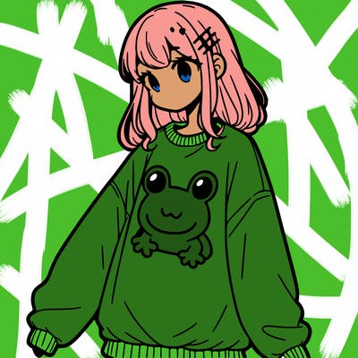 girl wearing frogging sweatshirt