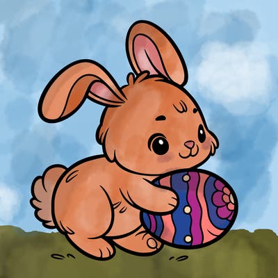 rabbit carrying an easter egg