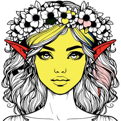 realistic female elf with flower crown
