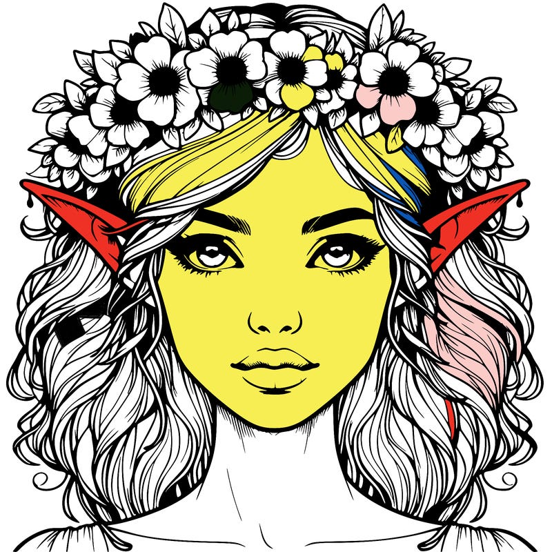 realistic female elf with flower crown