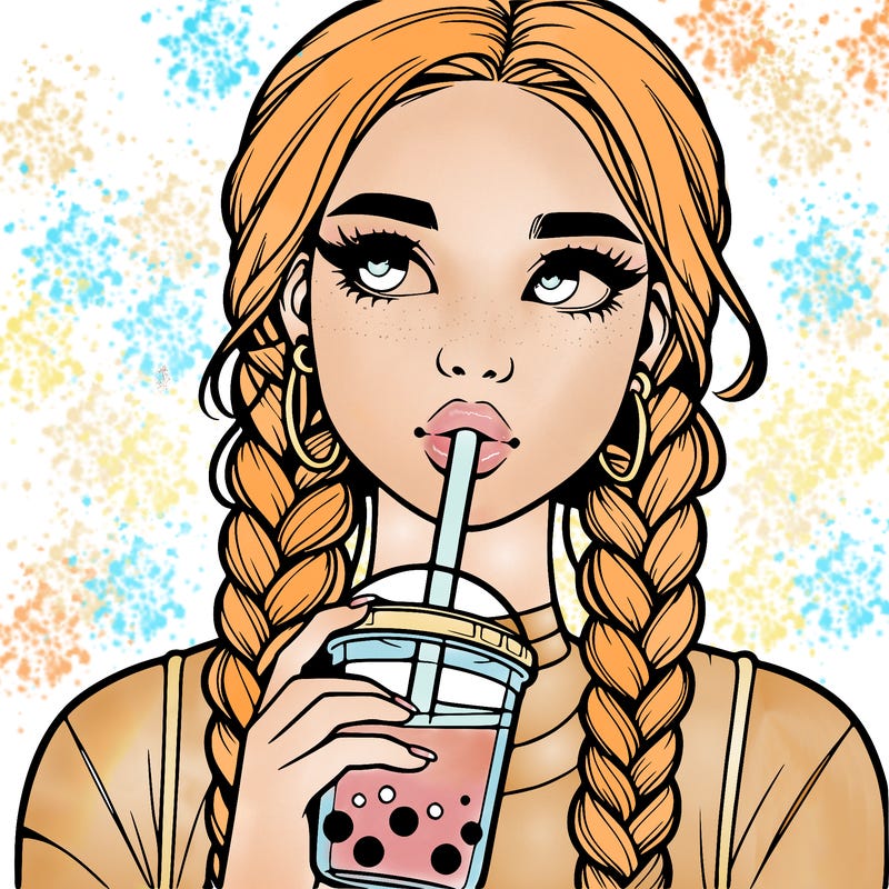 realistic girl with braided hair drinking boba