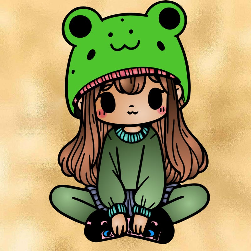 a girl wearing a frog hat and some frog socks
