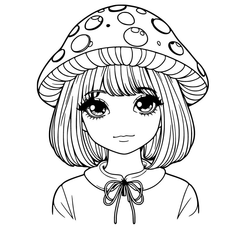 a really realistic girl with a mushroom hat