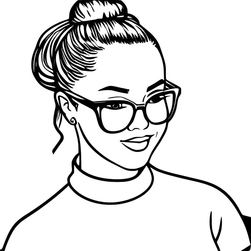 woman with her hair in a bun, and glasses and chubby