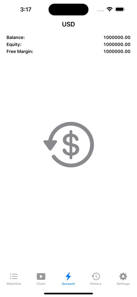 Trading Lab - Trading Lab app account summary showing simulated balance and equity levels