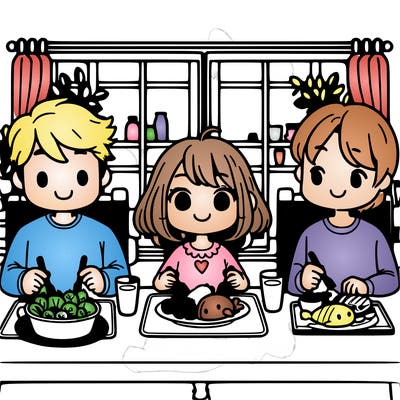 a cute girl eating dinner with her family