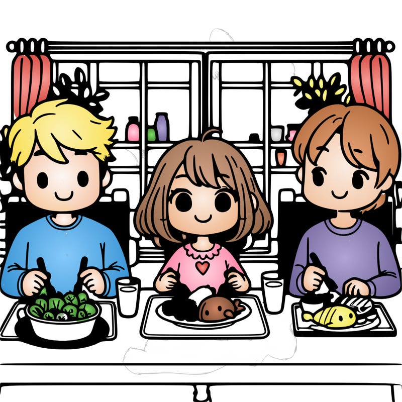a cute girl eating dinner with her family