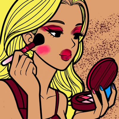 little girl putting on makeup