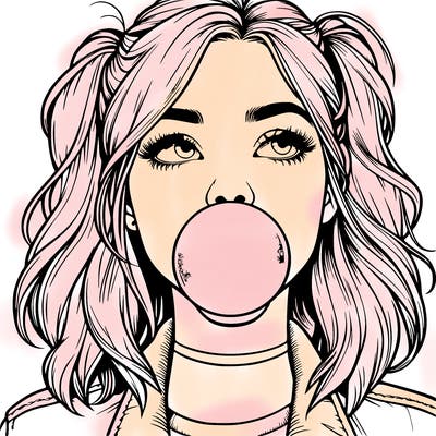 realististic girl blowing bubble -gum