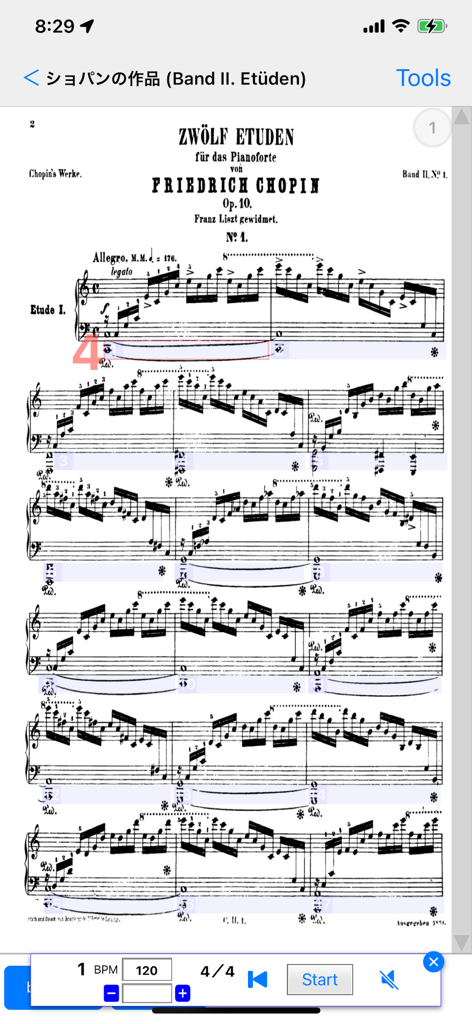 Notate + Play = music notebook - Chopin piano sheet music displayed in the Notate and Play app with integrated metronome and playback settings