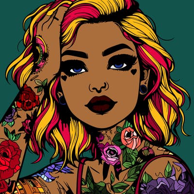 realistic girl with tattoos all over