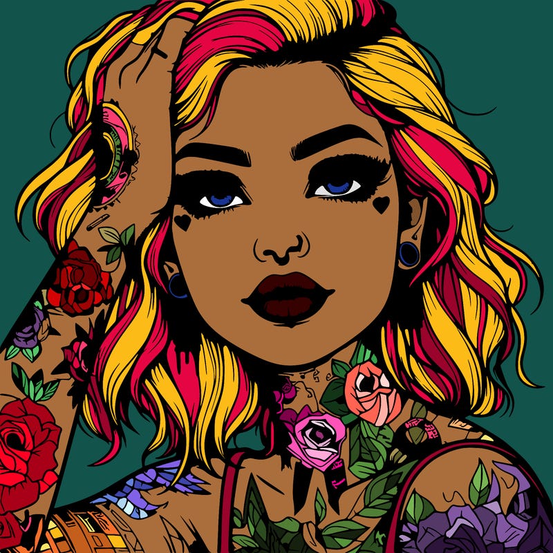 realistic girl with tattoos all over