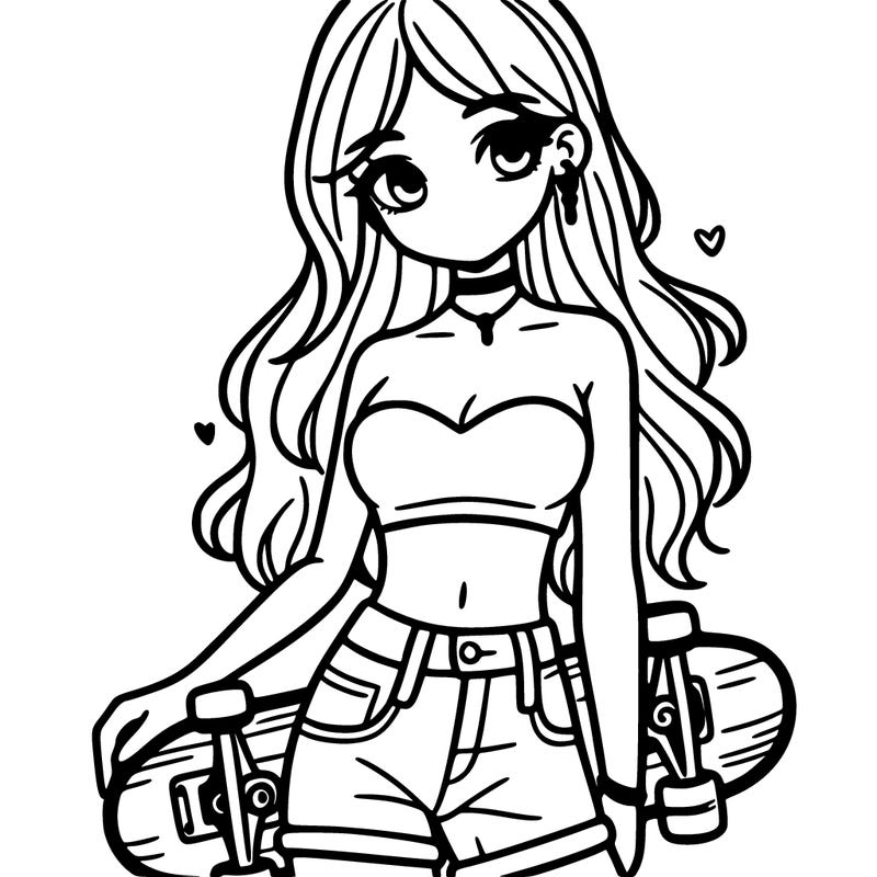girl wearing crop top with skateboard